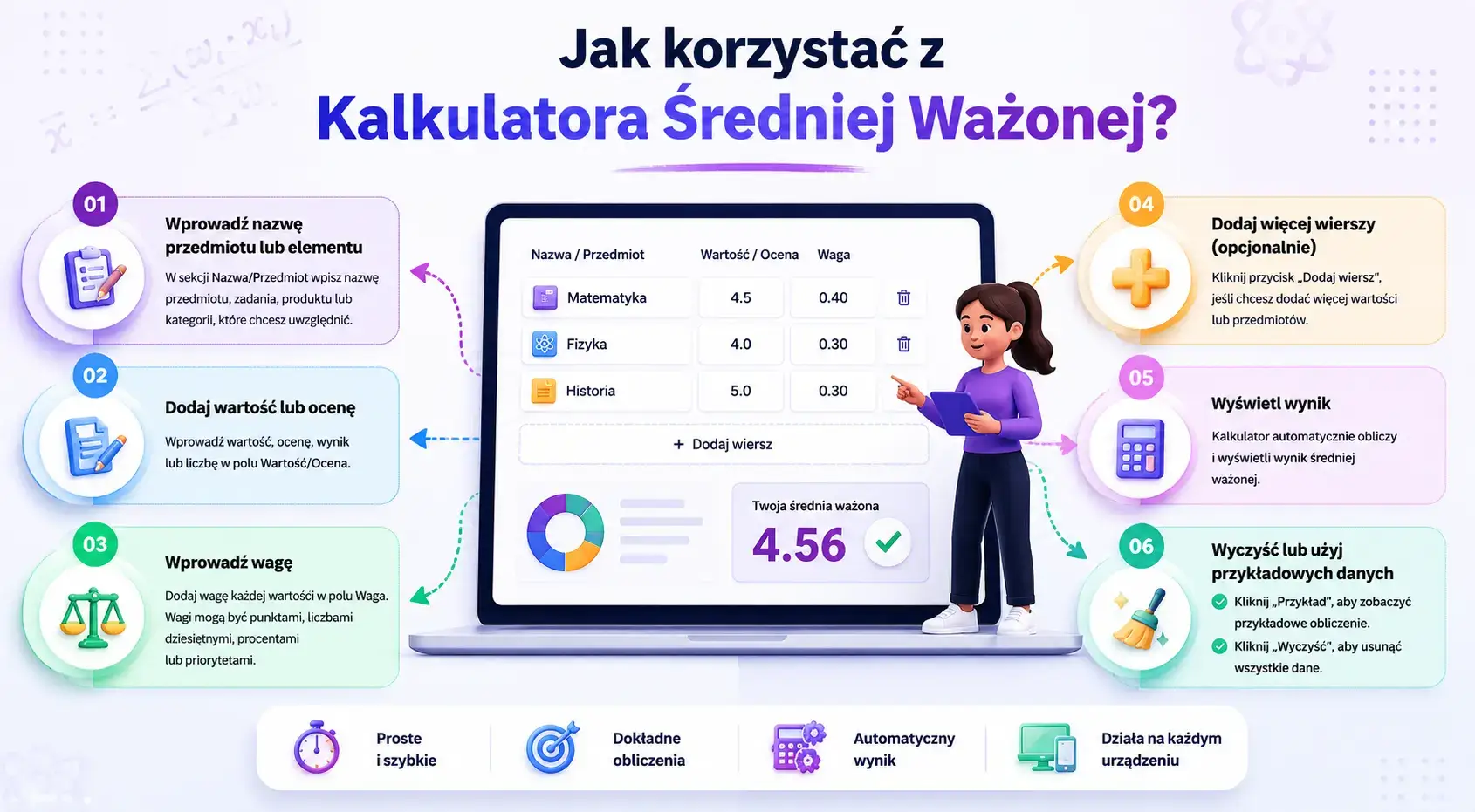 Jak korzystać z kalkulatora średniej ważonej – infografika