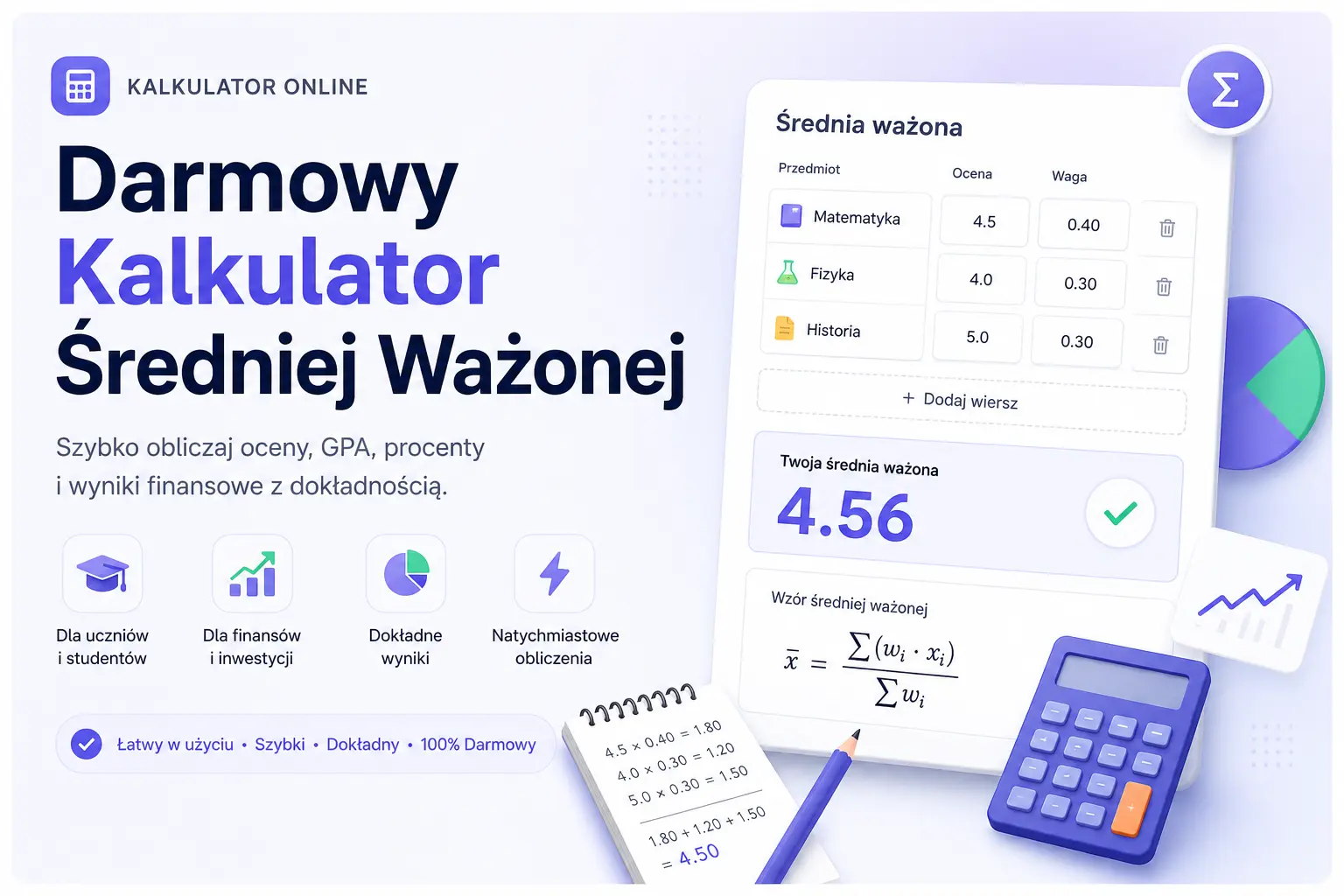 Kalkulator średniej ważonej – darmowe narzędzie online